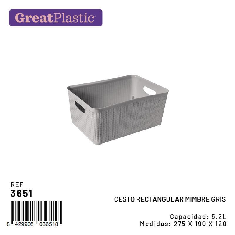 CESTO RECTANGULAR MIMBRE GRIS 5.2 L