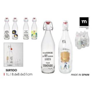 BOTELLA VIDRIO 1L C/TAPON HERMET CHISTES MECANO