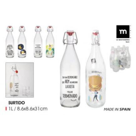 BOTELLA VIDRIO 1L C/TAPON HERMET CHISTES MECANO