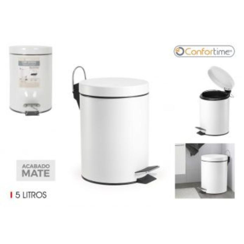 CUBO BASURA METAL C/PEDAL 5LT WHITE CONFORTIME