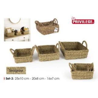 SET 3 CESTAS CUAD.C/ASAS 25/20/16 CM PRIVILEGE