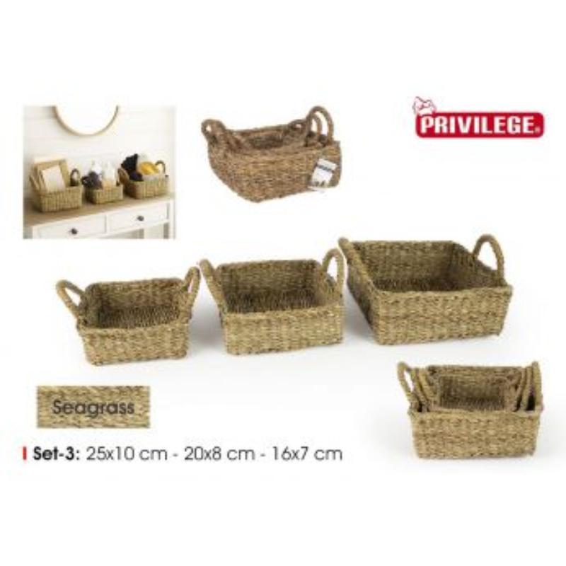 SET 3 CESTAS CUAD.C/ASAS 25/20/16 CM PRIVILEGE