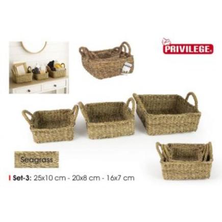 SET 3 CESTAS CUAD.C/ASAS 25/20/16 CM PRIVILEGE