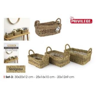 SET 3 CESTAS RECT.C/ASAS 30/25/20 CM PRIVILEGE