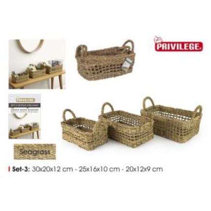 SET 3 CESTAS RECT.C/ASAS 30/25/20 CM PRIVILEGE