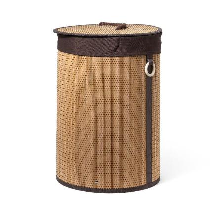 CESTA DE ROPA REDONDA CON TAPA DE BAMBU