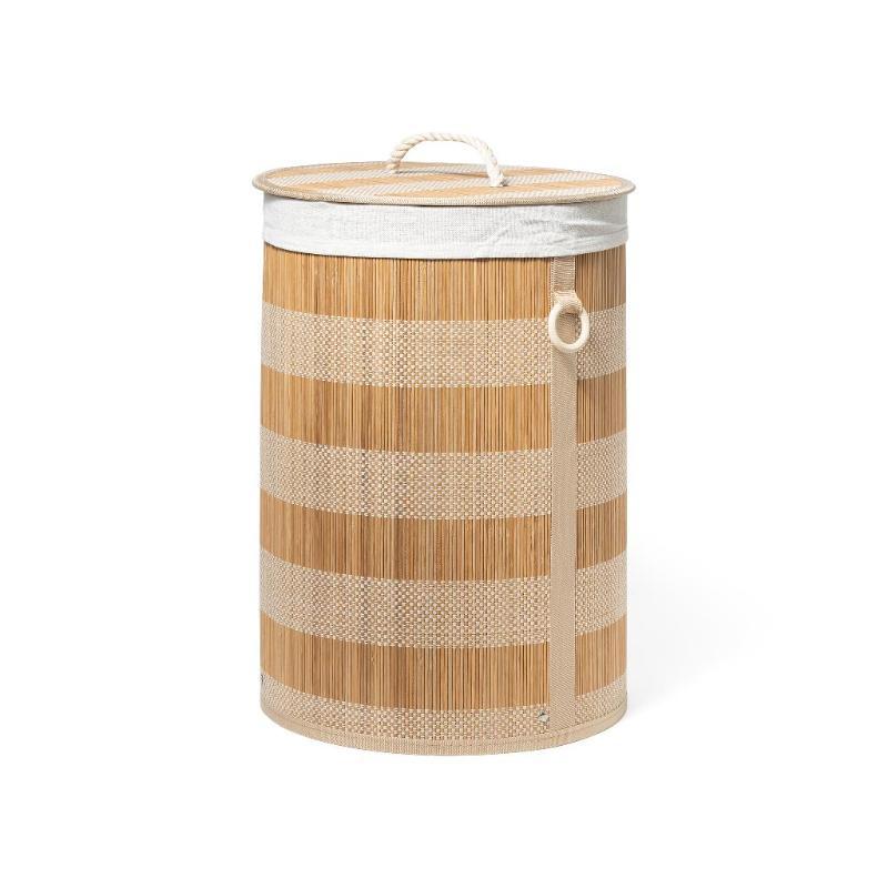 CESTA DE ROPA REDONDA CON TAPA DE BAMBU