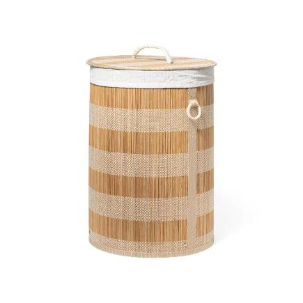 CESTA DE ROPA REDONDA CON TAPA DE BAMBU