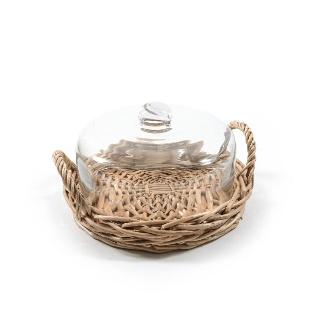 CESTA DE MIMBRE CON TAPA DE CRISTAL 23X25 CM