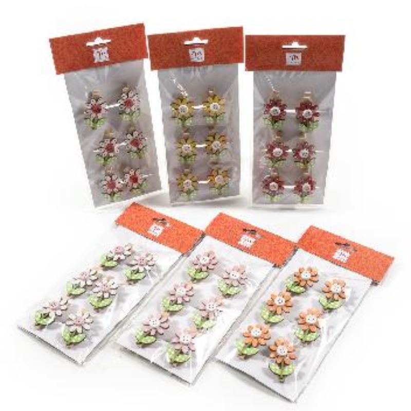 SET 6 PINZAS PARA FLORES DE MADERA SURT