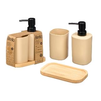 SET DOSIFICADOR VASO BASE BAMBU BEIGE