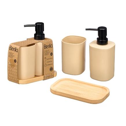 SET DOSIFICADOR VASO BASE BAMBU BEIGE