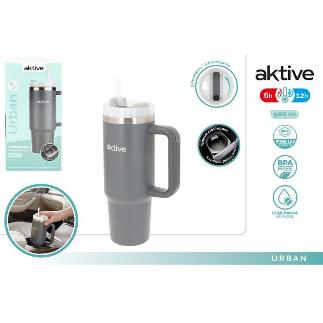 VASO TERMICO ACERO INOX 900 MLC/PAJITA TRANSPARENTE