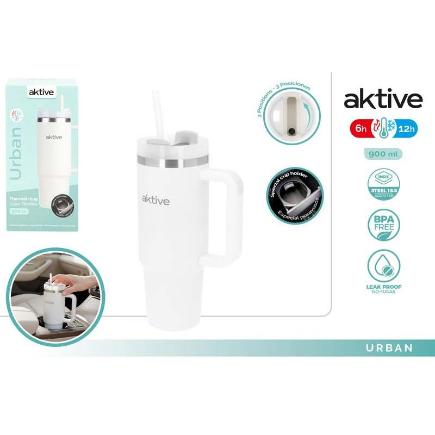 VASO TERMICO ACERO INOX 900 MLC/PAJITA TRANSPARENTE