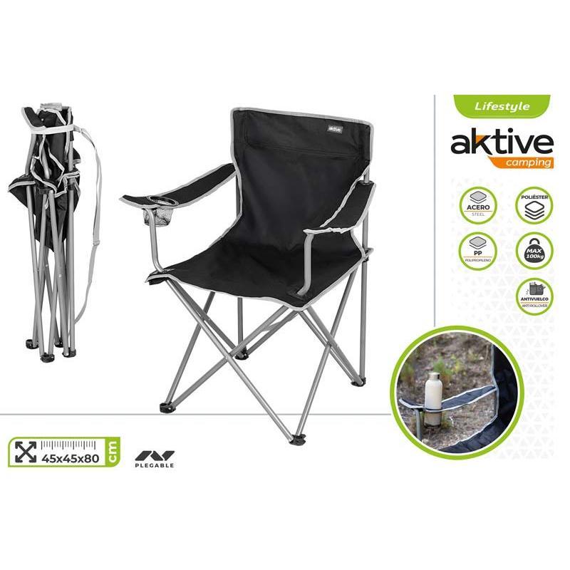 SILLA CAMPING PLEGABLE 45X45X80 CM C/ASA NEGRA
