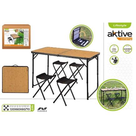 SET MESA CAMPING BAMBU 120X60X60/70 CM C/4 TABURETES