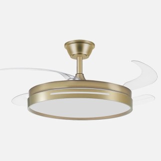 VENTILADOR TECHO DC 59W MICENAS CUERO 4 ASP.TRANP. 106DIAM. 6VEL 6980LM 3 COL