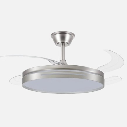 VENTILADOR DC 59W MICENAS NIQUEL 4 ASP TRANSP 106D 6 VEL 6980LM