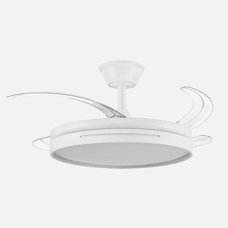 VENTILADOR DC 59W MICENAS BLANCO 4 ASPAS TRANSP 106D 6VEL 6980LM 3 COL