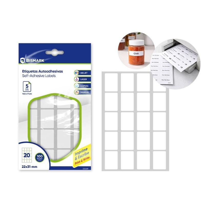 ETIQUETAS ADHESIVAS BLANCAS 22X31 MM - 5 HOJAS