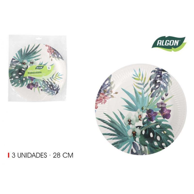 SET-3 PLATO CARTON REDONDO TROPIC 28 CM. ALGON
