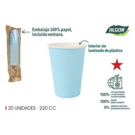 SET 20 VASO CARTON AZUL BABY 220 CC ALGON