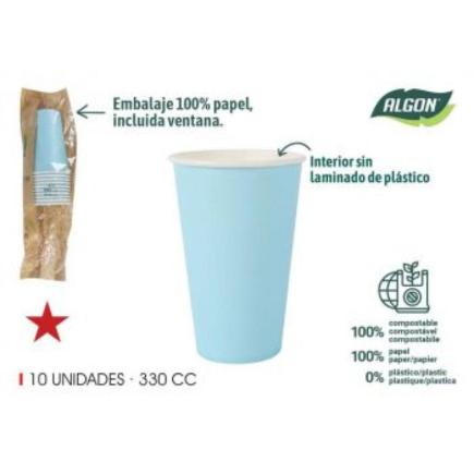 SET 10 VASO CARTON AZUL BABY 330 CC ALGON