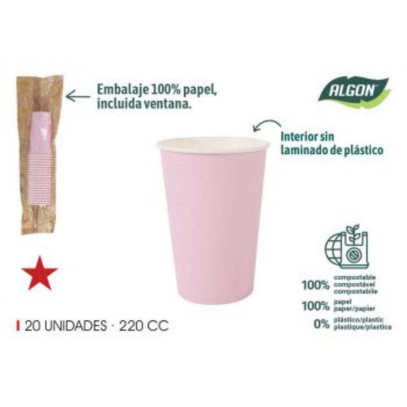 SET 20 VASO CARTON ROSA BABY 220 CC ALGON