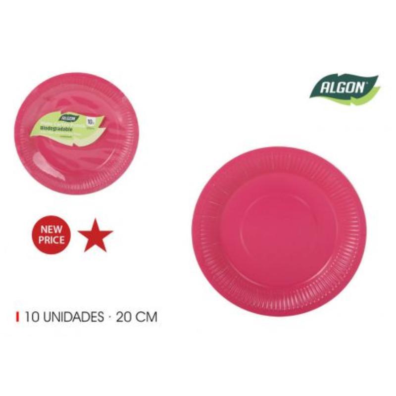SET-10 PLATOS CARTON FUCSIA SOJA 20CM. ALGON