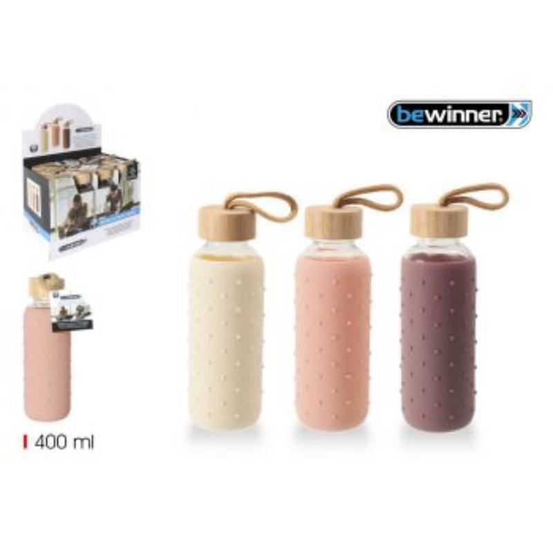 PRX BOTELLA AGUA VIDRIO/SILICONA 400 ML BEWIN
