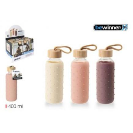 PRX BOTELLA AGUA VIDRIO/SILICONA 400 ML BEWIN