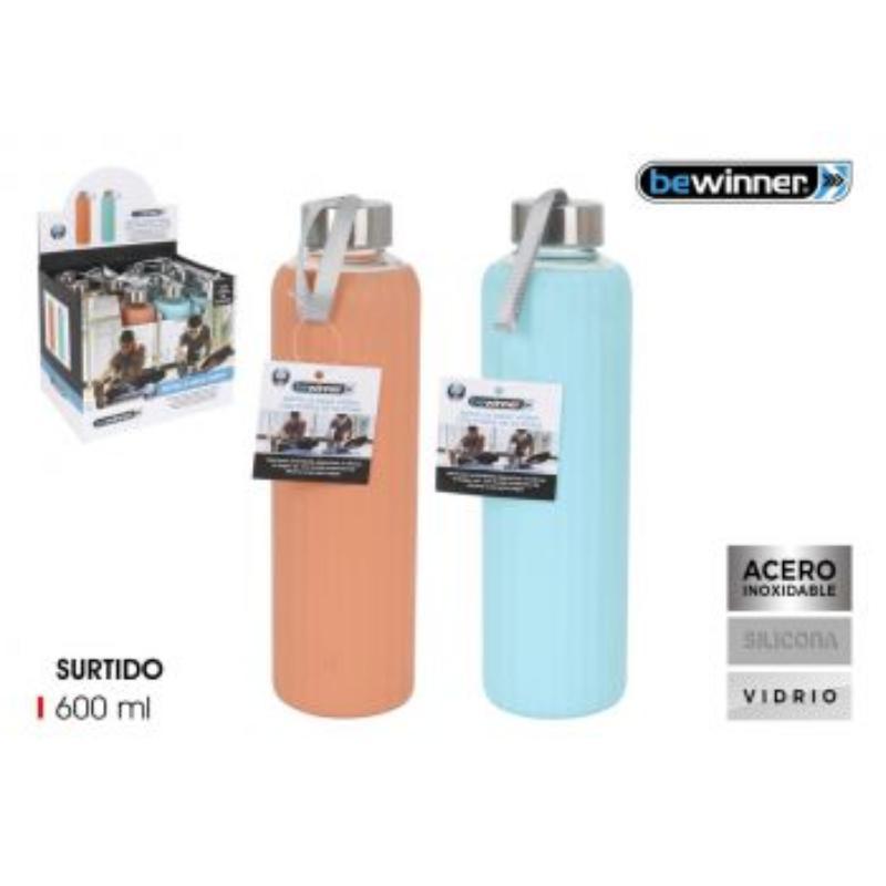 BOTELLA AGUA VIDRIO/SILICONA 600 ML BEWINNER