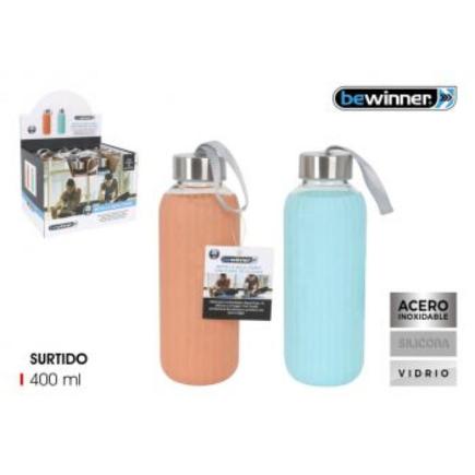 BOTELLA AGUA VIDRIO/SILICONA 400 ML BEWINNER