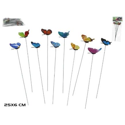 SET 10 PINCHOS JARDIN MARIPOSA 25X6 CM COL