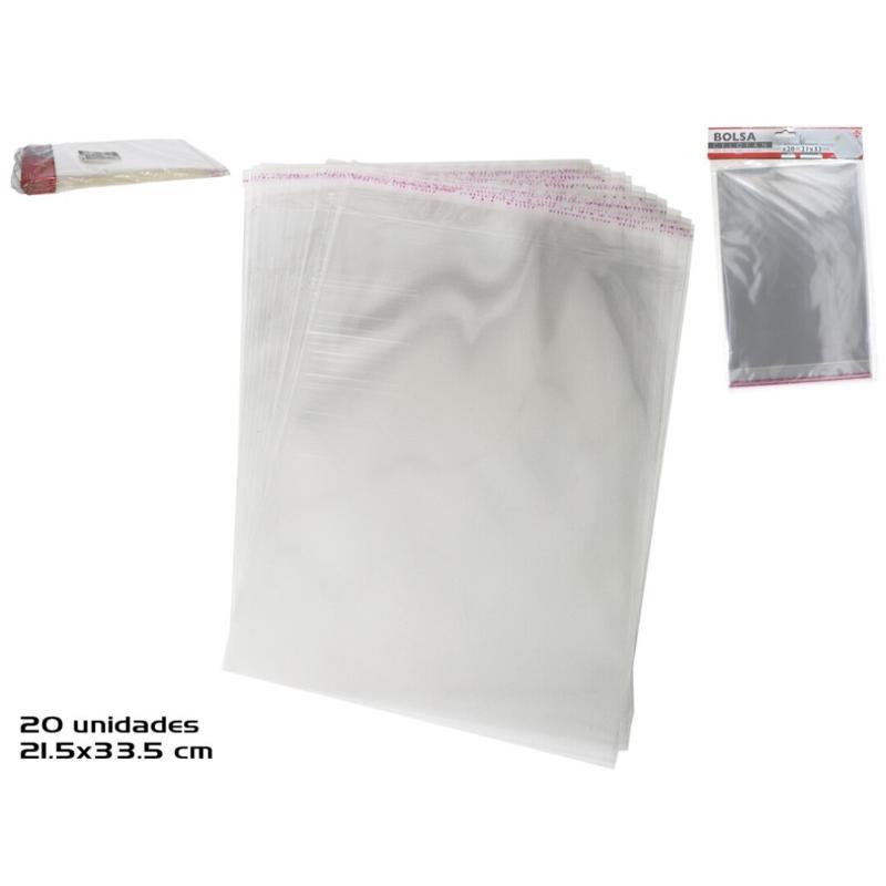 BOLSA CELOFAN ADHESIVO X 20 21.5X33.5 CM.