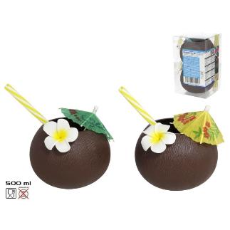 SET 2 VASOS COCTEL COCO C/PAJITA/SOM 420 ML