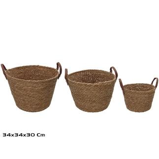 SET 3 CESTAS REDONDA C/ASAS 34X34X24/30 CM LEIRE