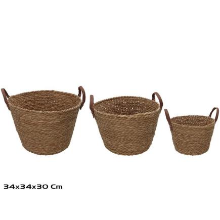SET 3 CESTAS REDONDA C/ASAS 34X34X24/30 CM LEIRE