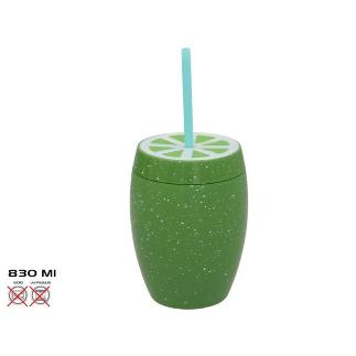 BOTELLA PLASTICO C/PAJILLA 10X7X14.3 CM 830 ML