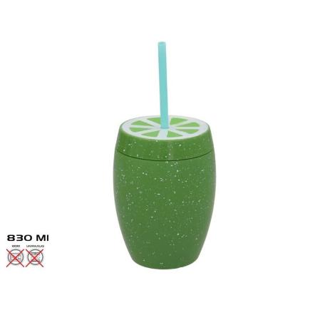 BOTELLA PLASTICO C/PAJILLA 10X7X14.3 CM 830 ML