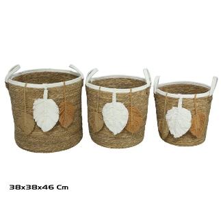 SET 3 CESTAS C/ASAS 38X38X37/46 CM PAOLA