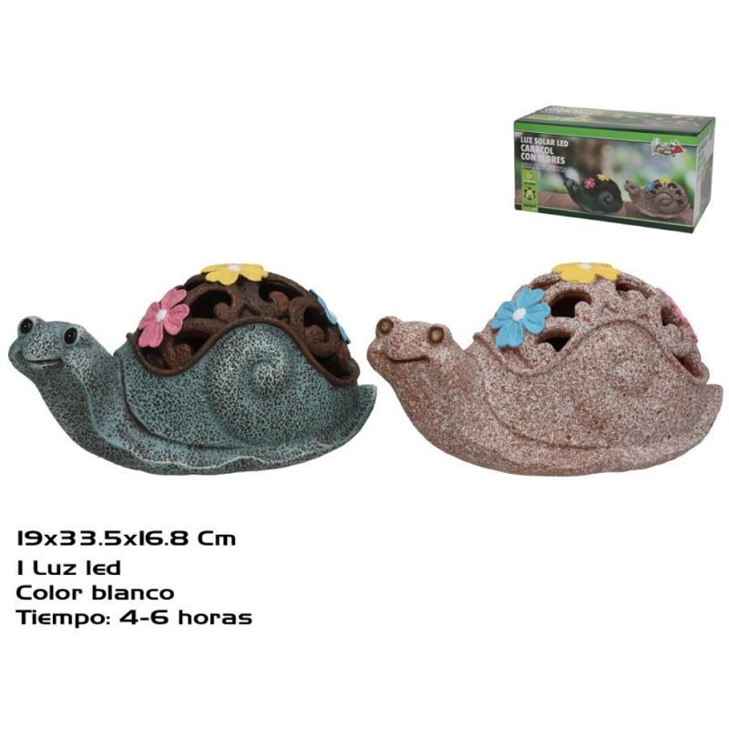 CARACOL C/FLORES 2 SURT LUZ SOLAR LED 33.5X19X16.8 CM