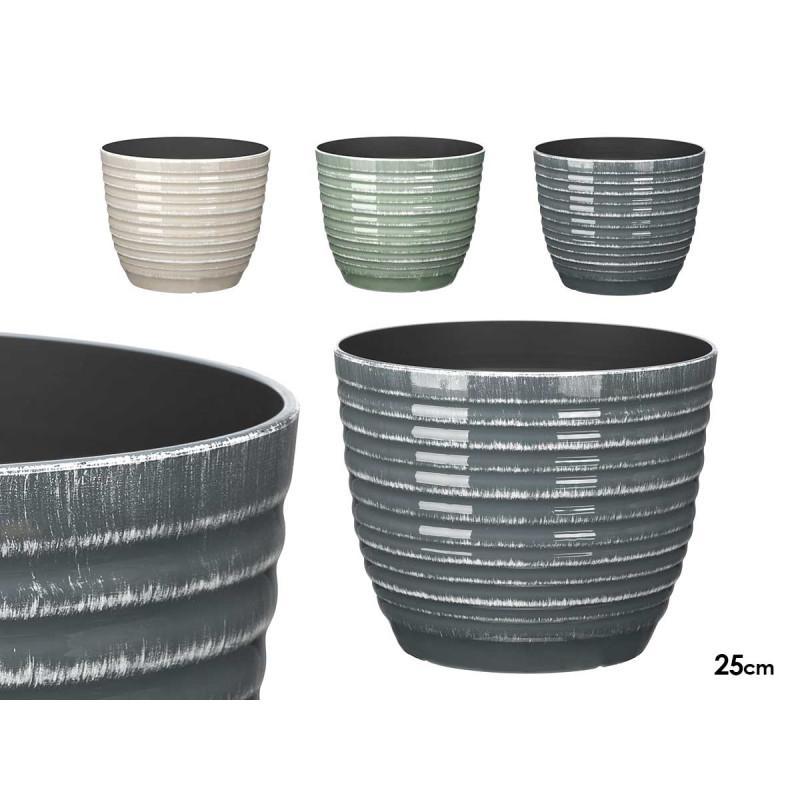 MACETA RAYAS 25 CM SURT 3 COL