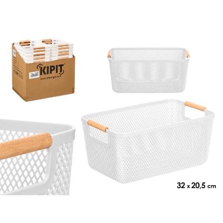CESTO PLASTICO ASA BAMBU BLANCA 32X20.5 CM