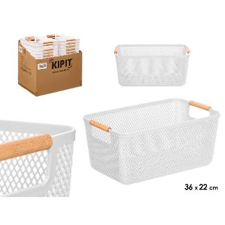 CESTA PLASTICO ASA BAMBU BLANCA 36X22 CM