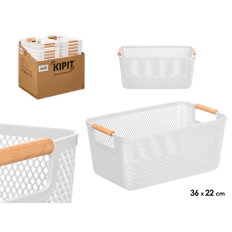 CESTA PLASTICO ASA BAMBU BLANCA 36X22 CM