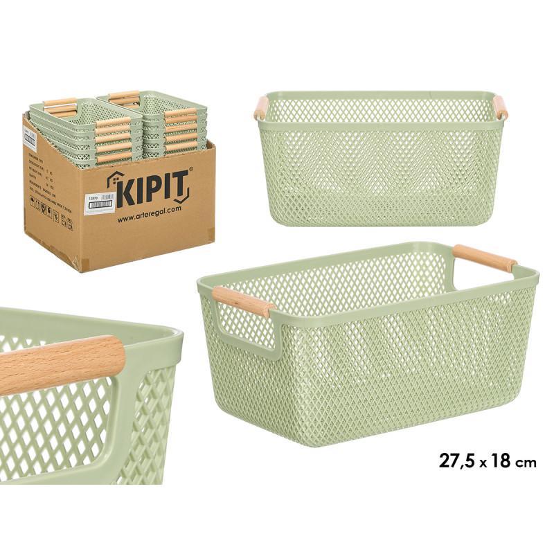 CESTA PLASTICO ASA BAMBU VERDE 27.5X18 CM