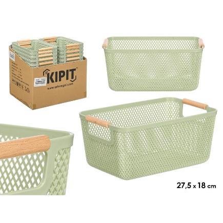 CESTA PLASTICO ASA BAMBU VERDE 27.5X18 CM