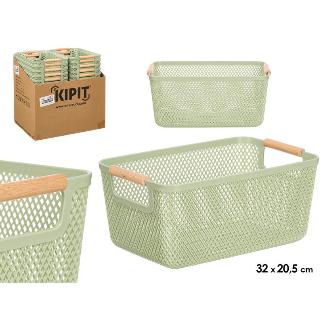 CESTA PLASTICO ASA BAMBU VERDE 32X20.5 CM