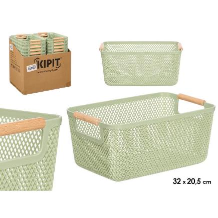 CESTA PLASTICO ASA BAMBU VERDE 32X20.5 CM